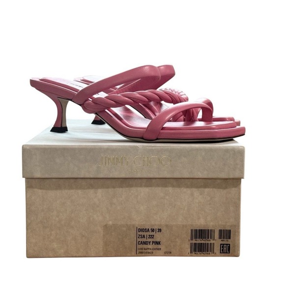 Jimmy Choo Diosa 50 Pink Leather Mules Square Toe Heels EU 39 US 8.5 Box - Picture 12 of 16